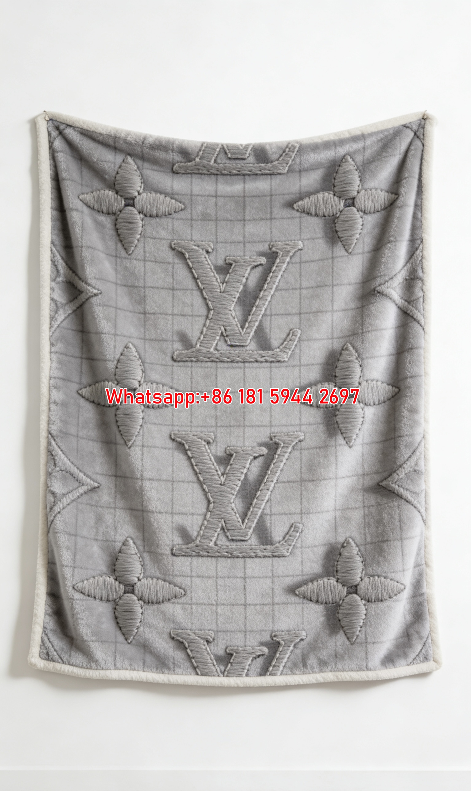 LV Grey Embossed Blanket LV Monogram Mesh Throw IMG_3256